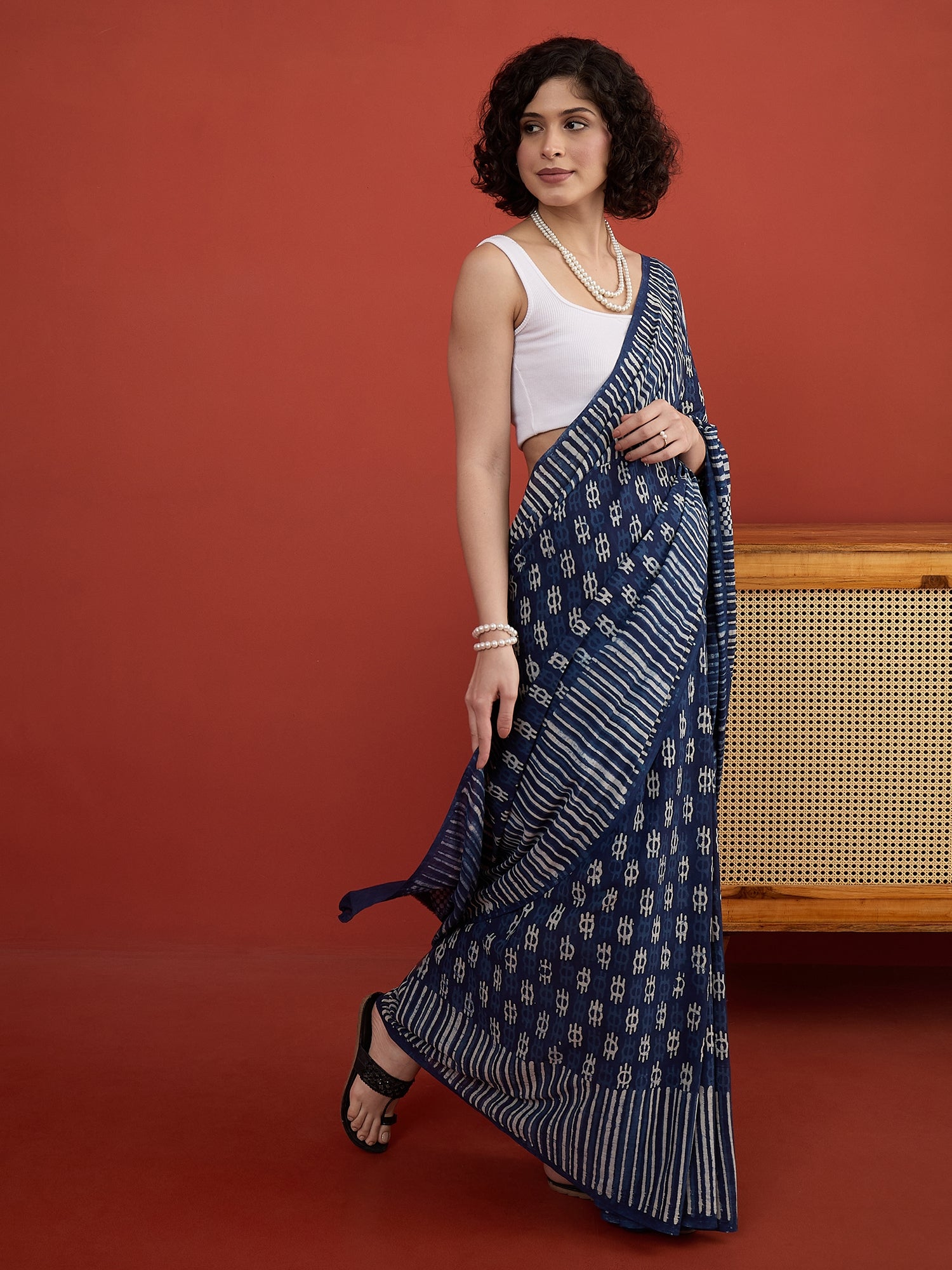 Indigo Batik Dabu Print Saree