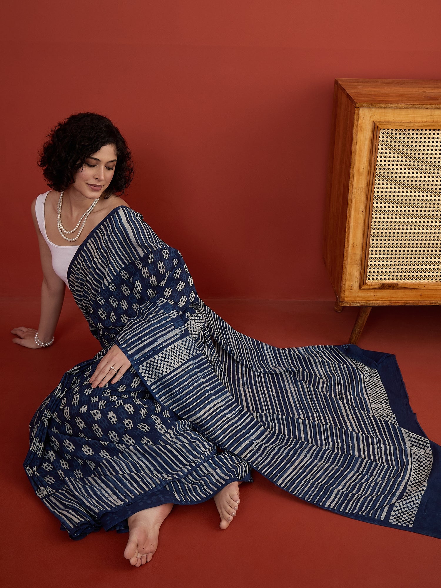 Indigo Batik Dabu Print Saree