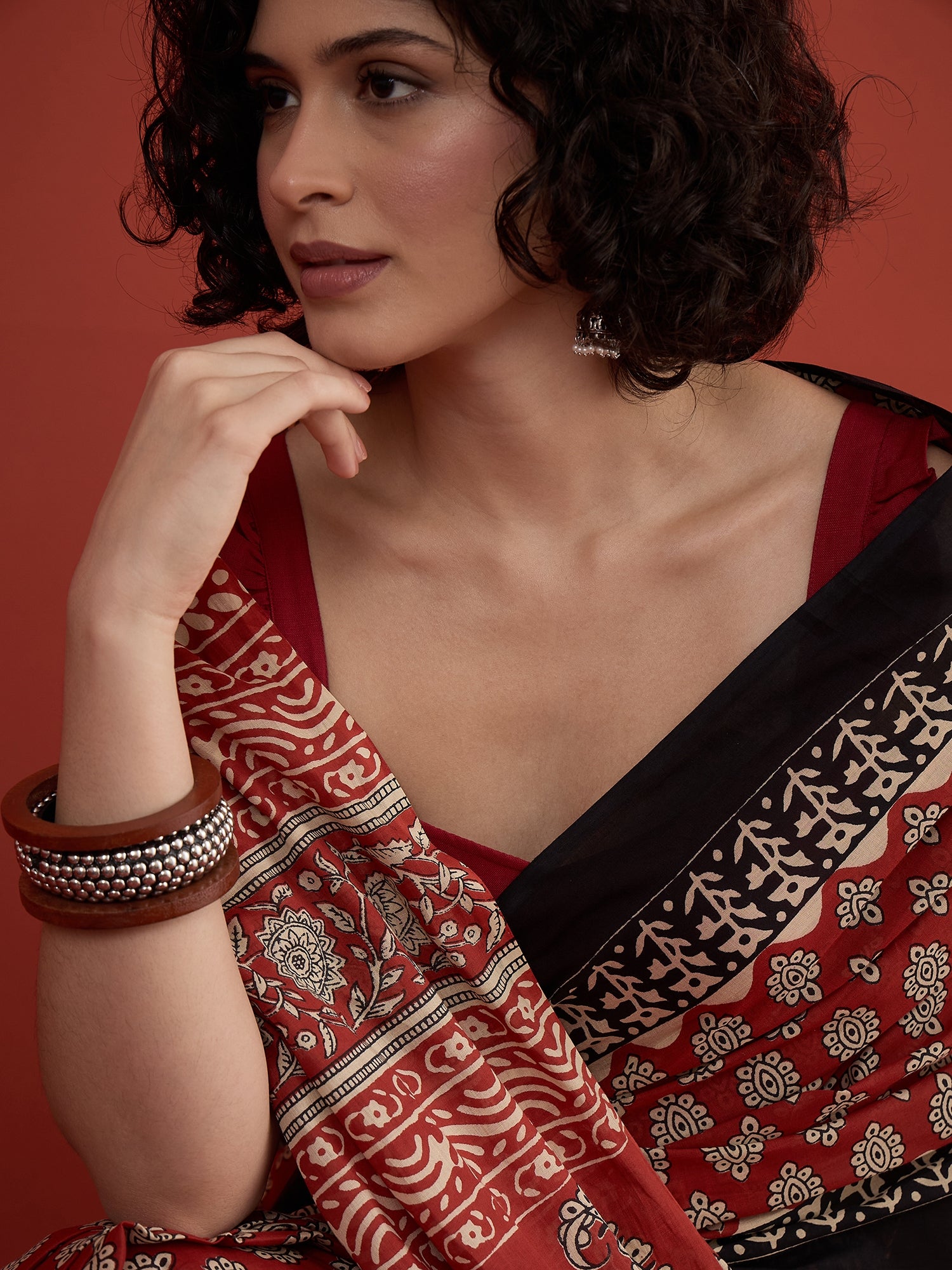 Red Saganeri Boota Print Saree