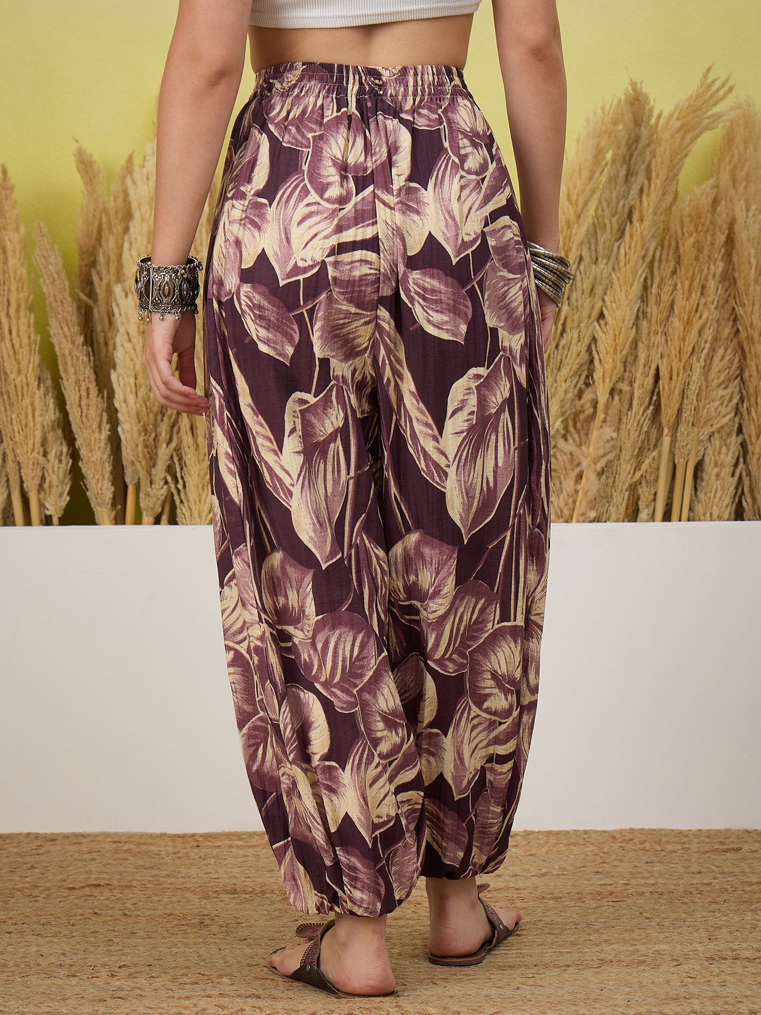 Dusty Mauve Big Leaf Print Balloon Pant