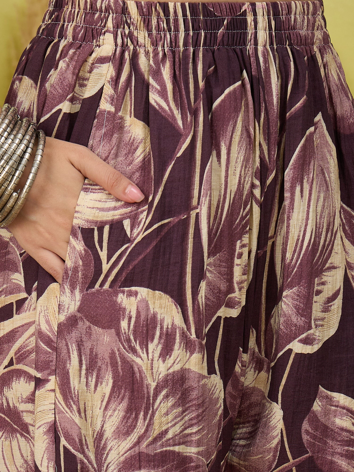Dusty Mauve Big Leaf Print Balloon Pant