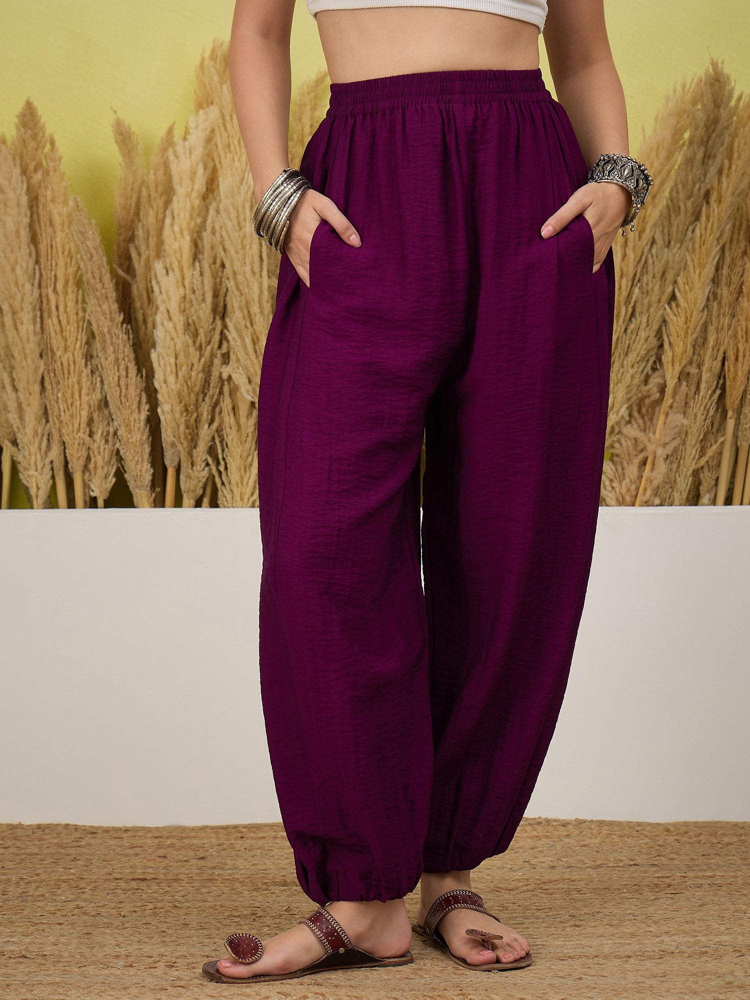 Purple Solid balloon Pant
