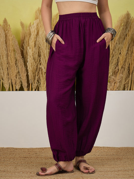 Purple Solid balloon Pant