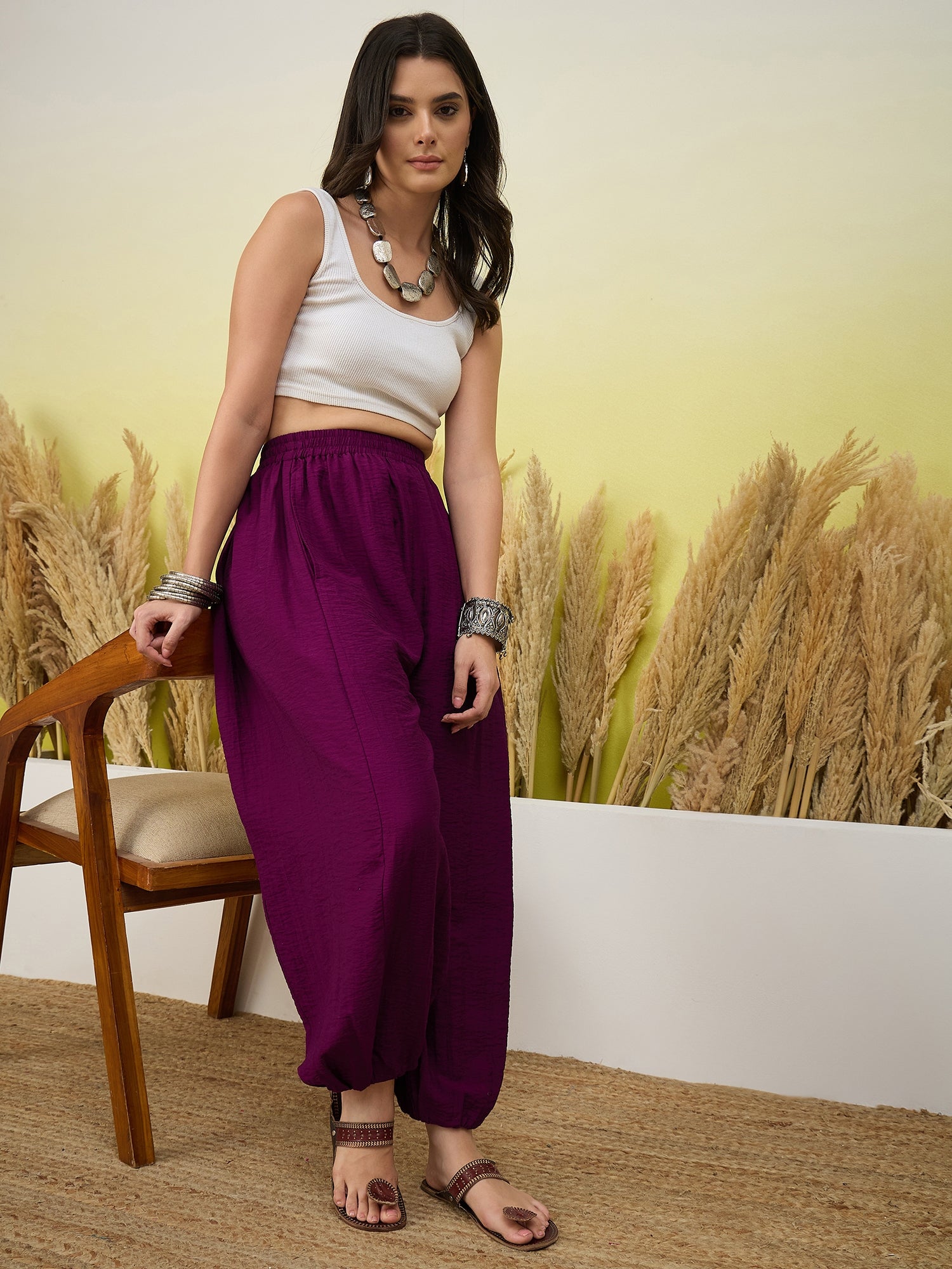 Purple Solid balloon Pant
