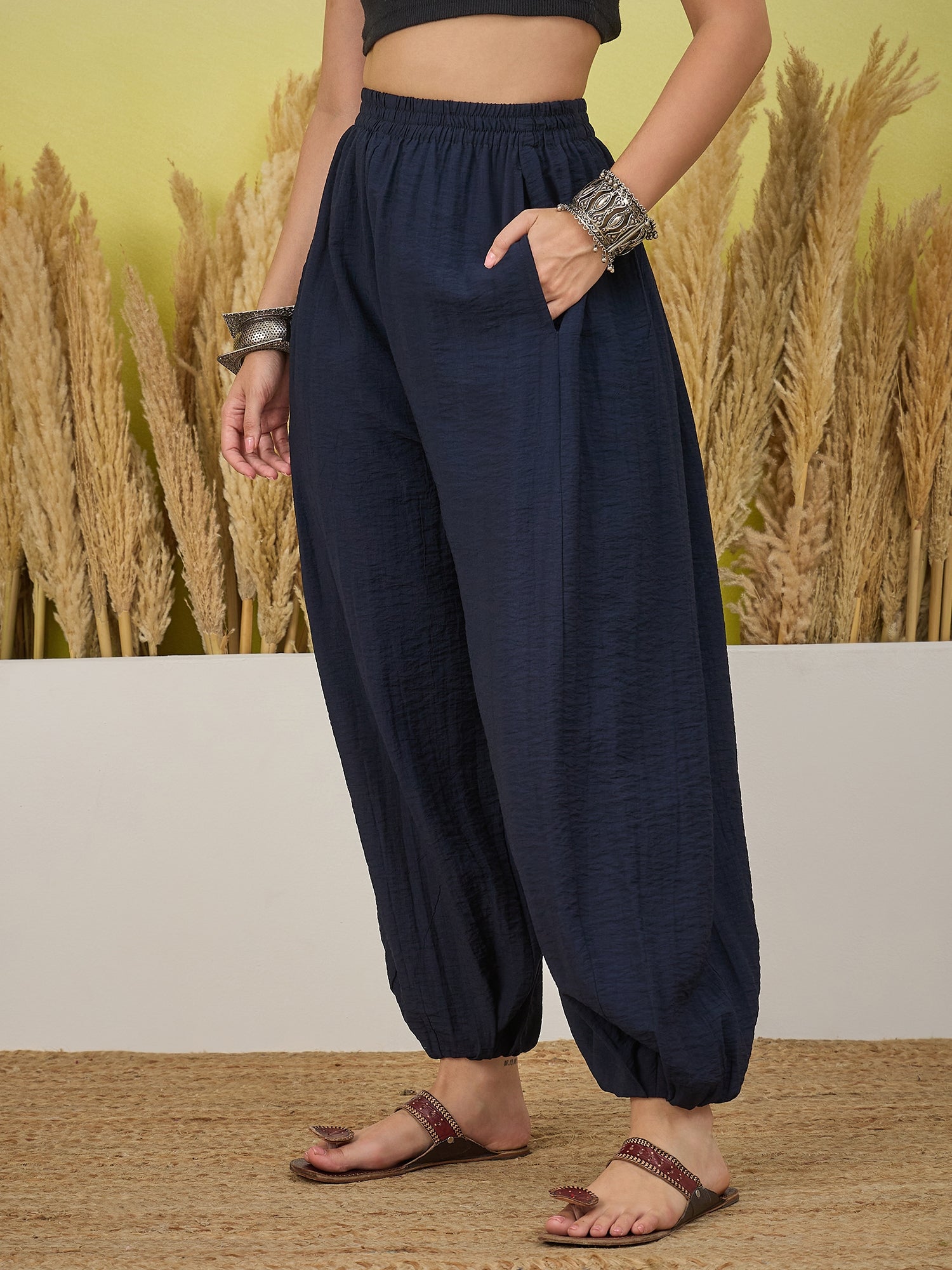 Navy Blue Solid balloon Pant