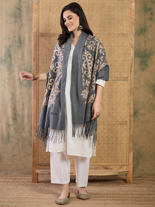 Stone Blue Aari Work Shawl