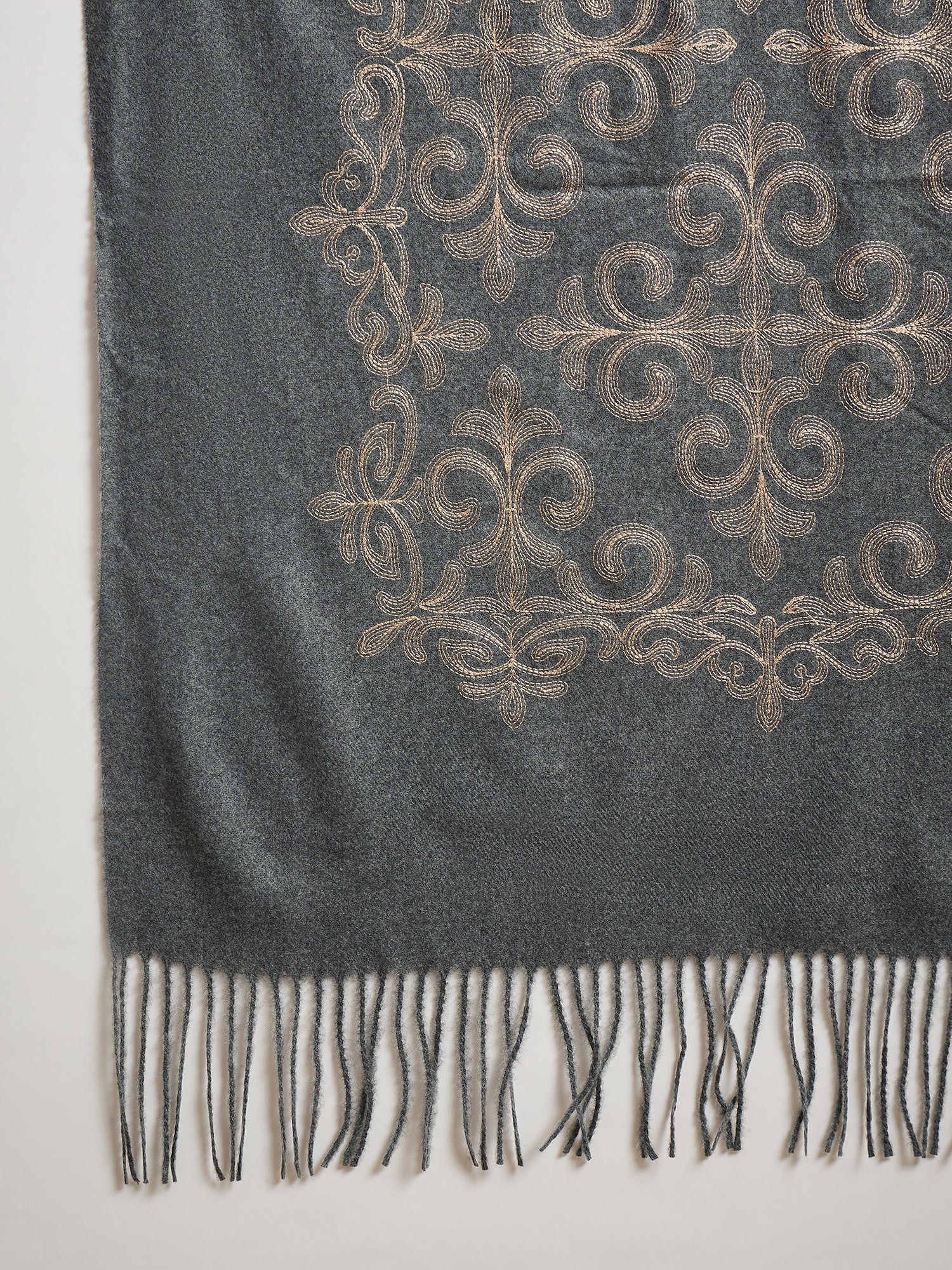 Stone Blue Aari Work Shawl