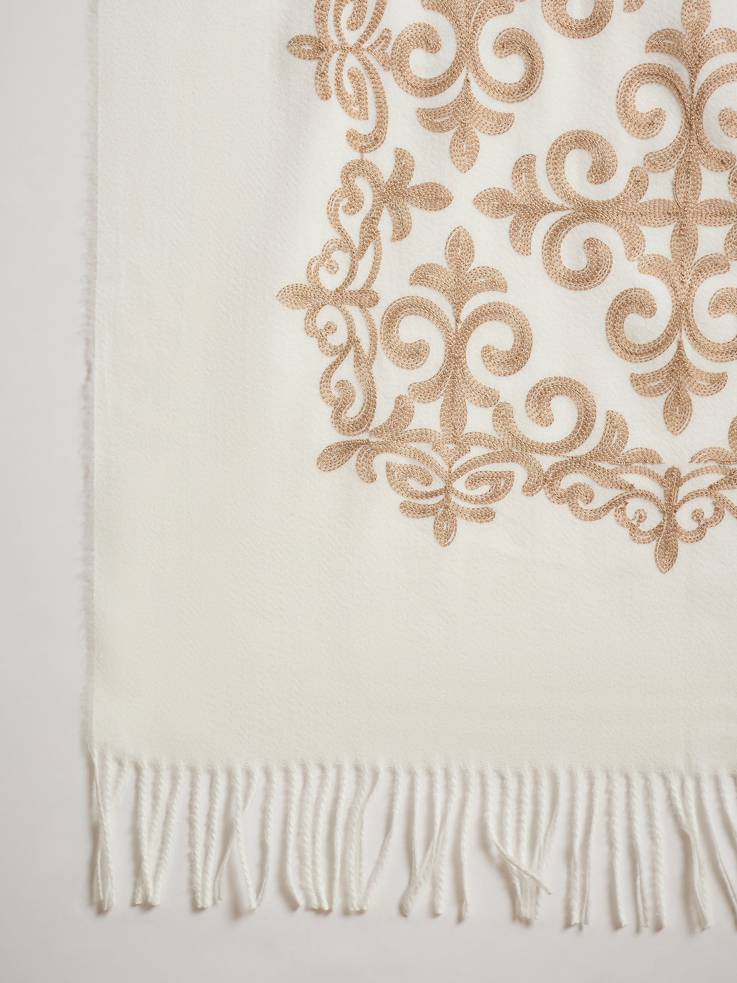 White Aari Work Shawl