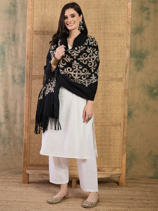 Black Aari Work Shawl
