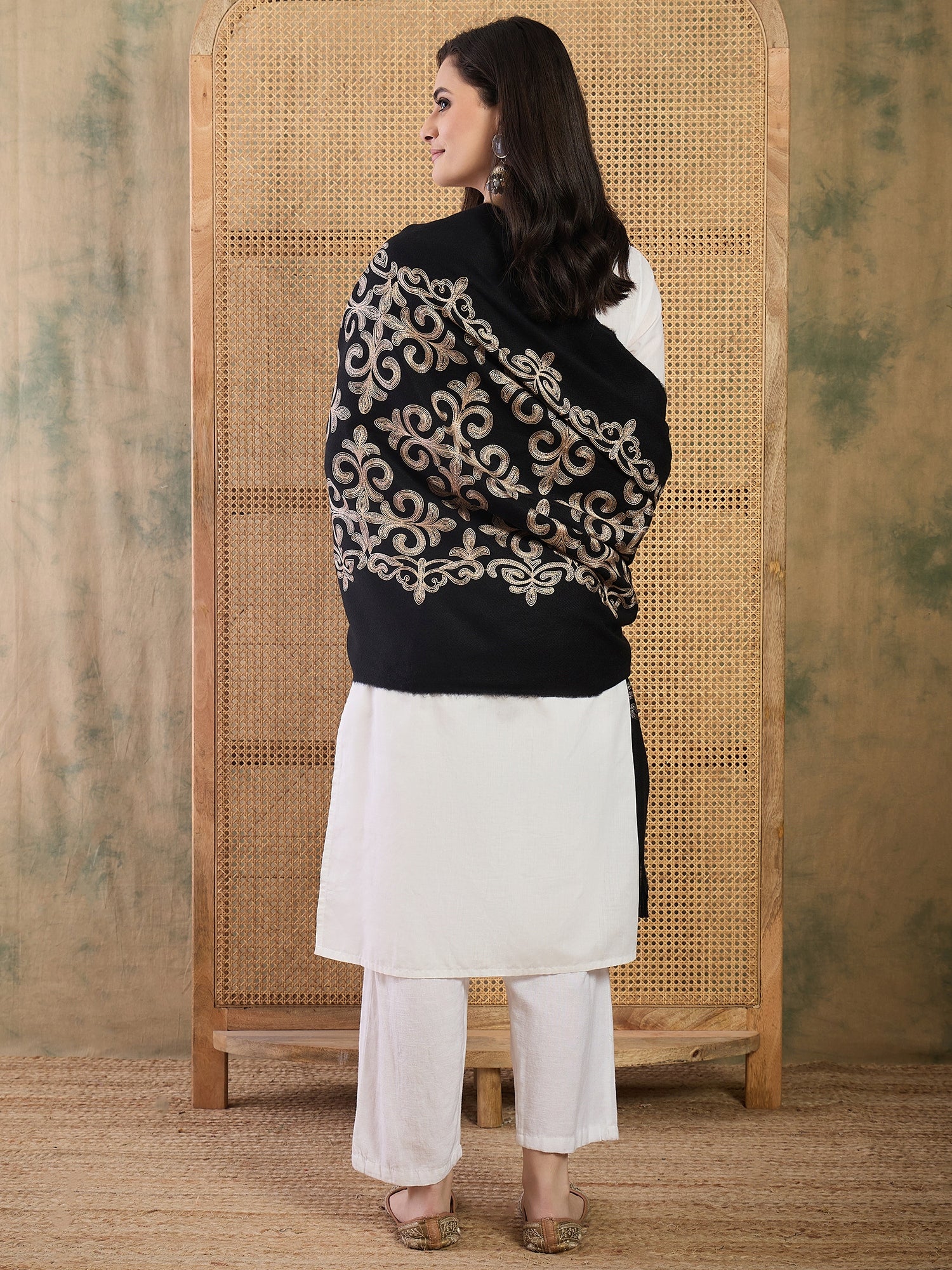 Black Aari Work Shawl