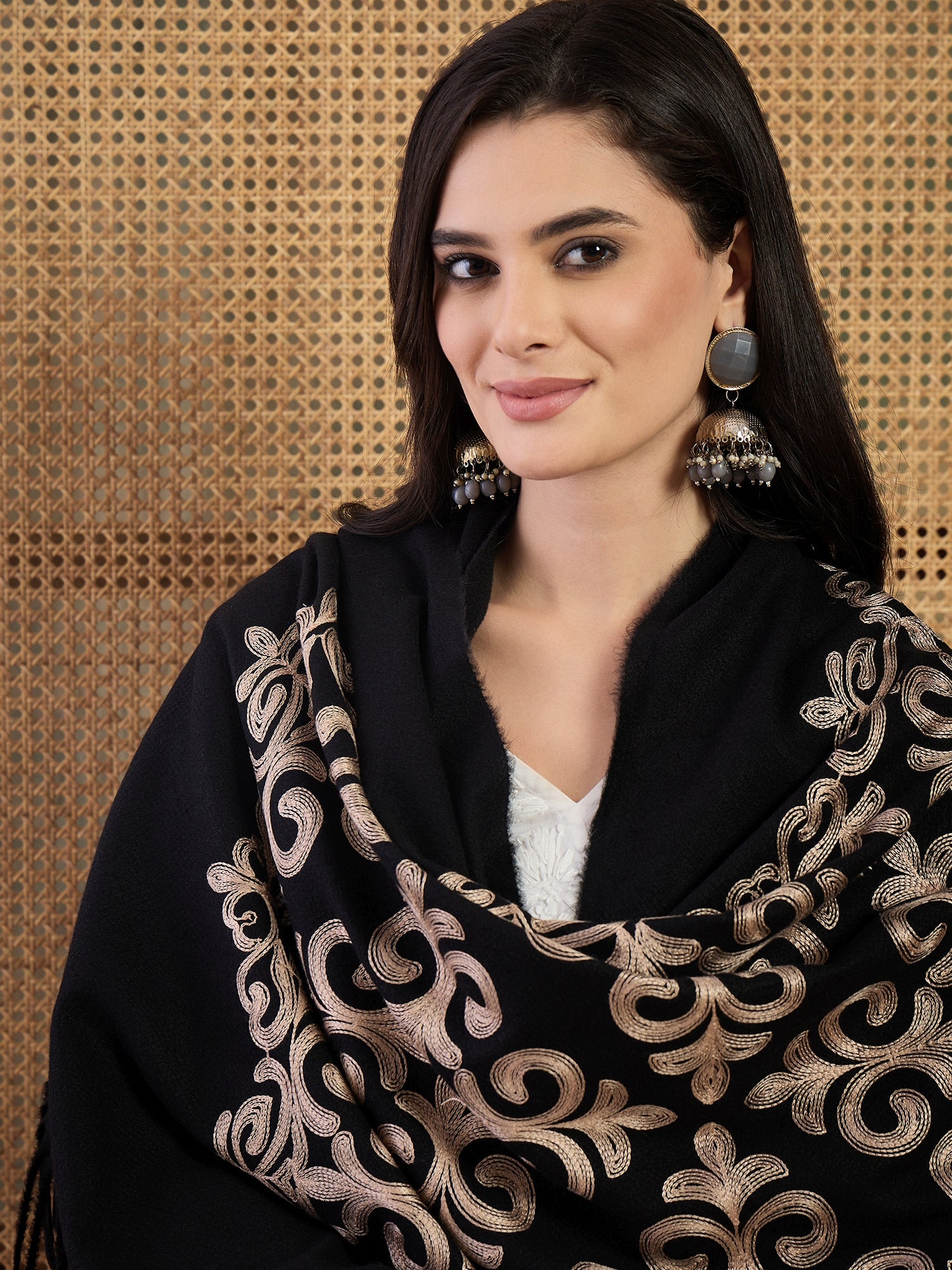 Black Aari Work Shawl