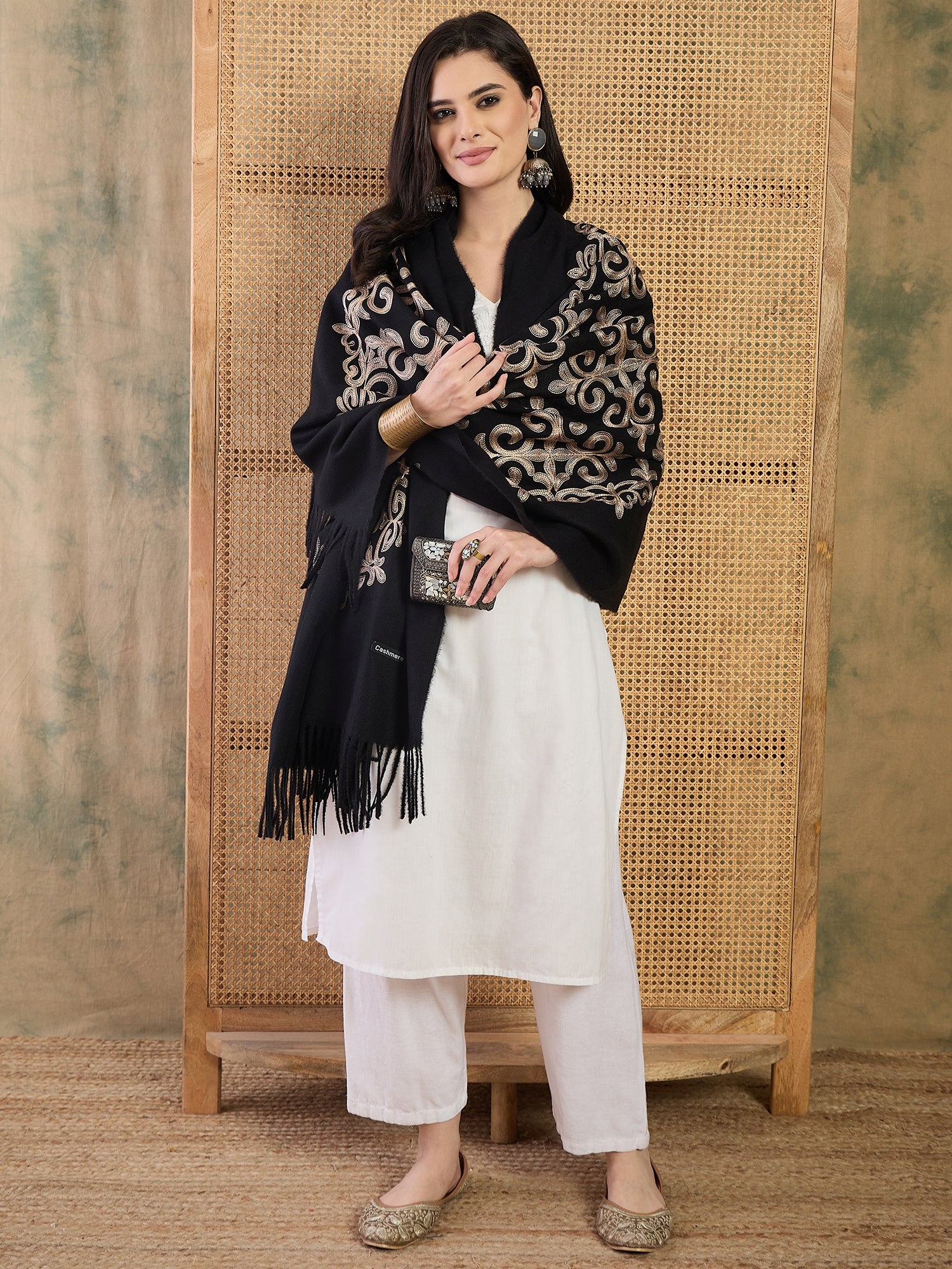 Black Aari Work Shawl