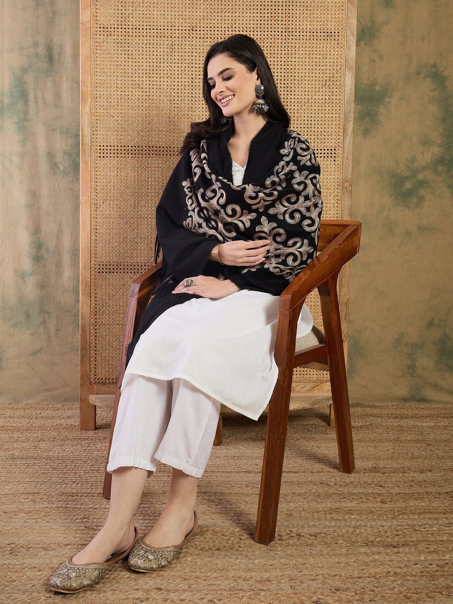 Black Aari Work Shawl