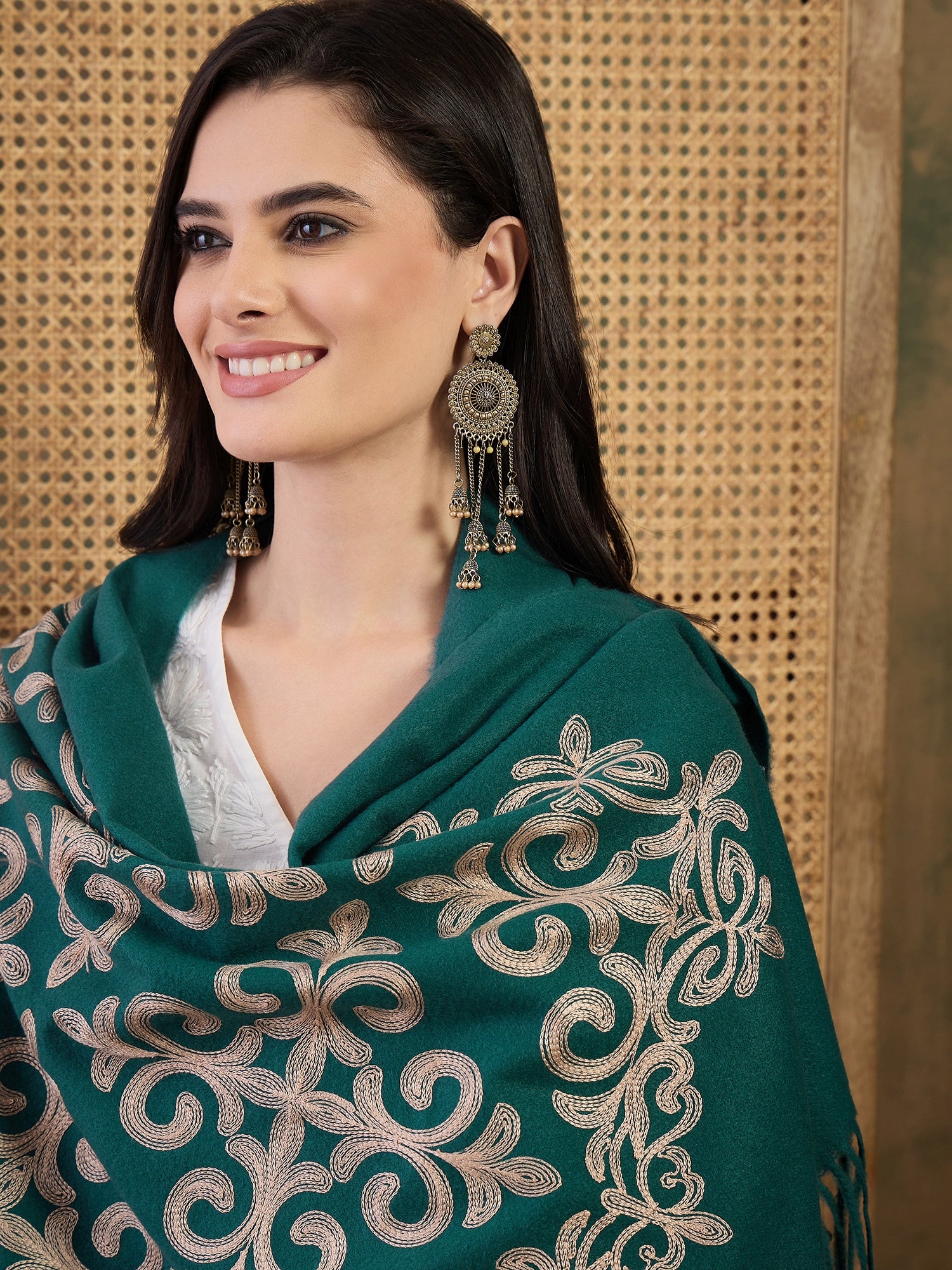 Dark Teal Aari Work Shawl