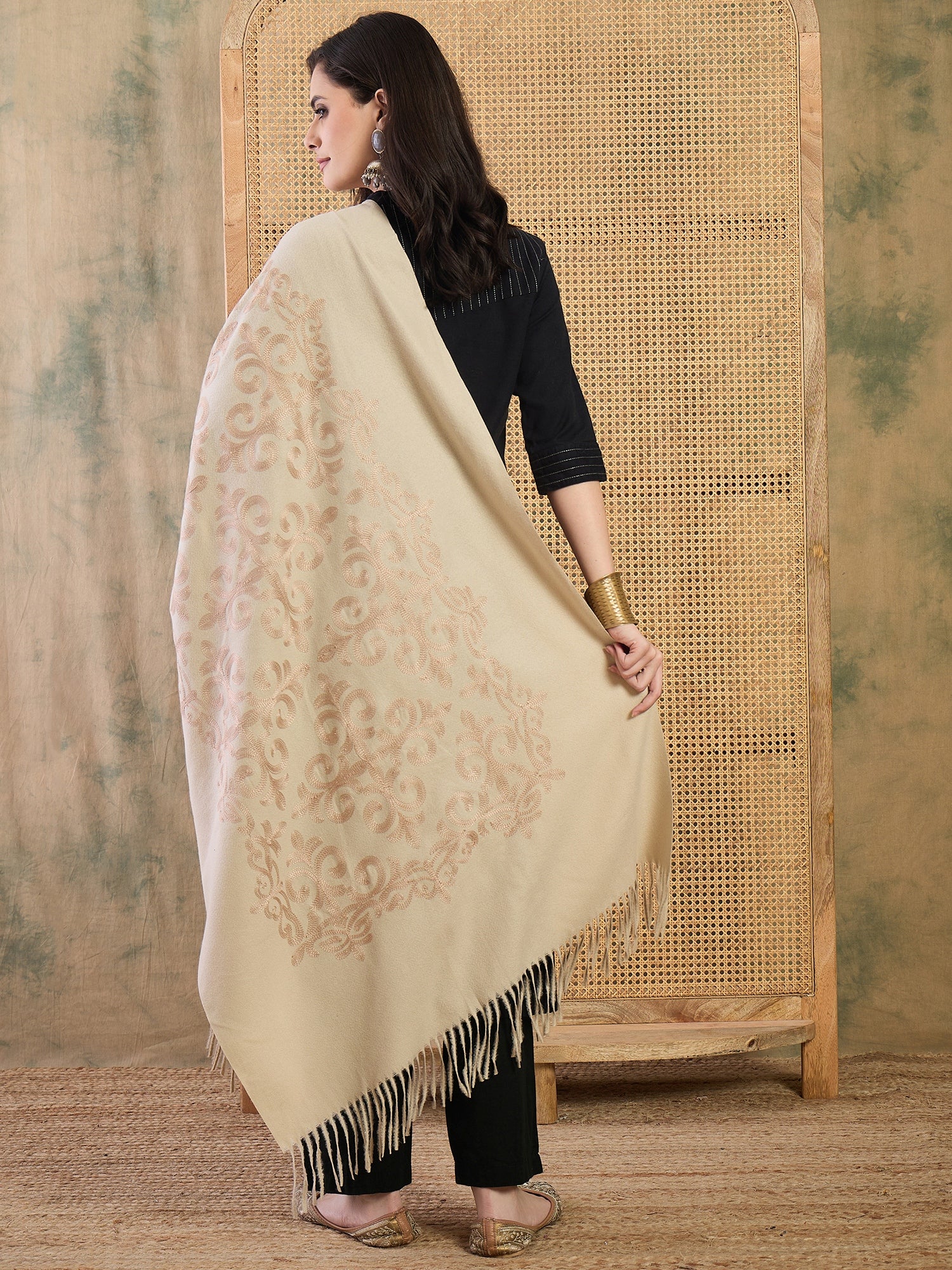Offwhite Aari Work Shawl