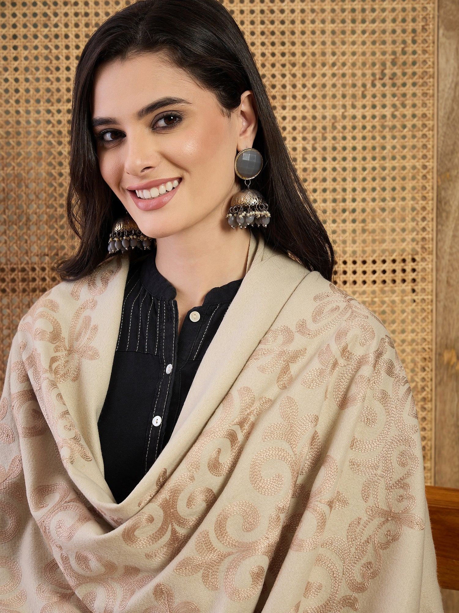 Offwhite Aari Work Shawl