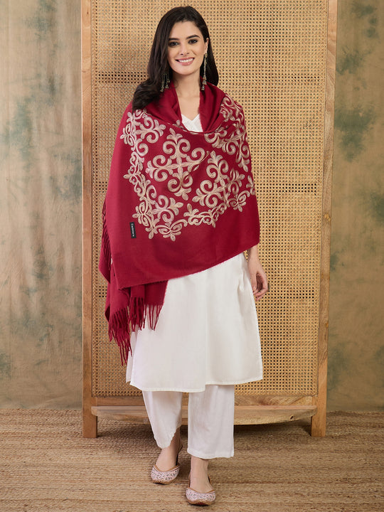 Red Aari Work Shawl