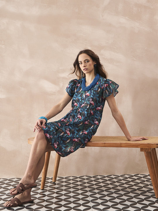 BLACK SWAN LEAF SHORT DRESS