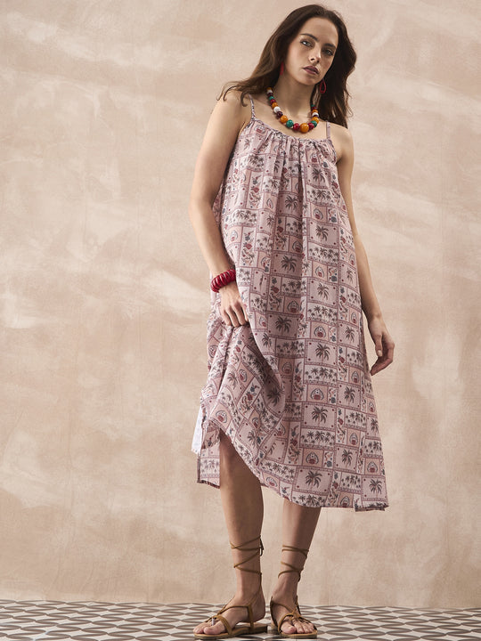 IVORY TREE PARROT STRAPPY DRESS