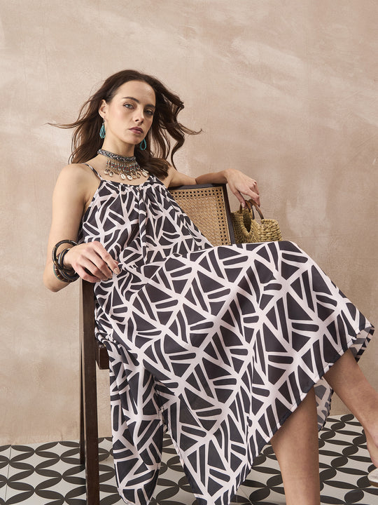 BLACK IVORY STRAPPY DRESS