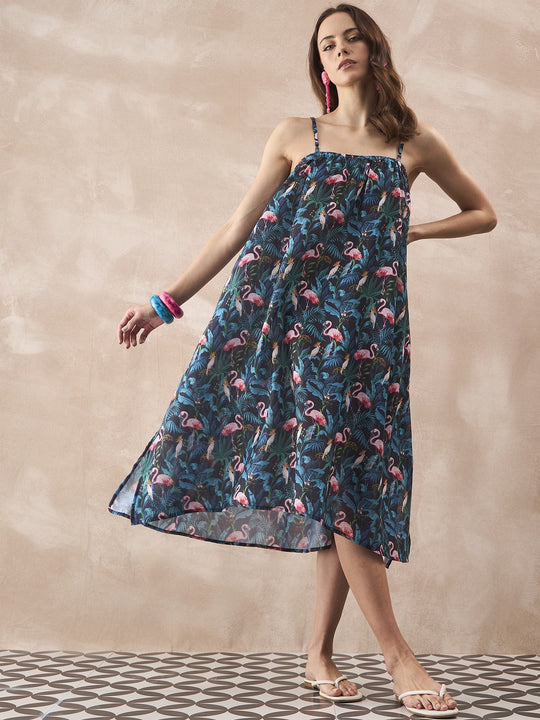 BLACK SWAN LEAF STRAPPY DRESS