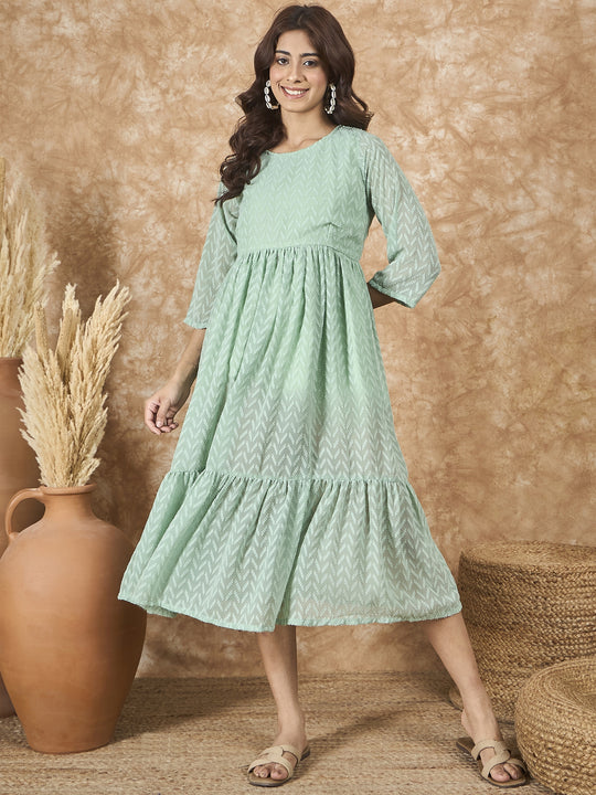 Mint Green Georgette R Neck Dress