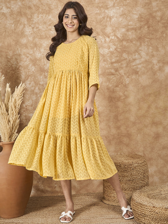Yellow Georgette R Neck Dress