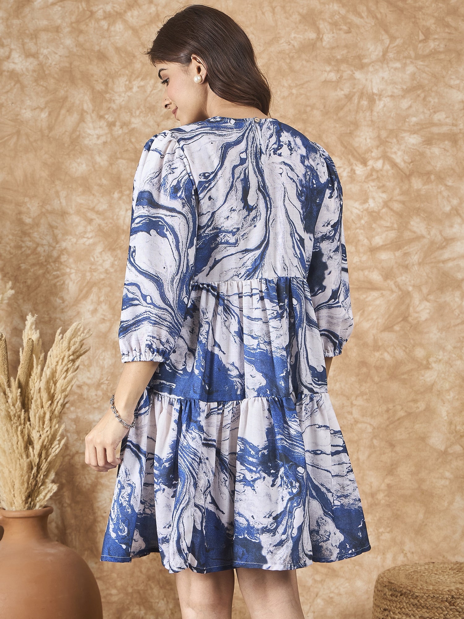navy blue and white tie dye dress Beach Dip Tie Dye Dress In Navy