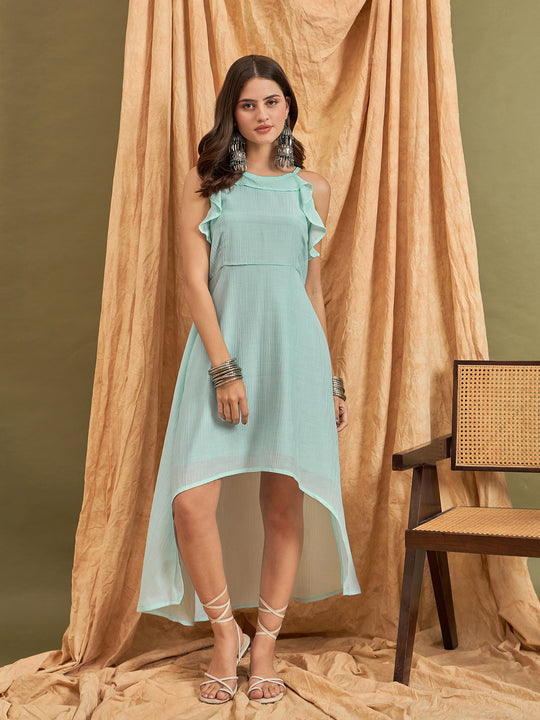 Sky Blue Chiffon Frill Dress