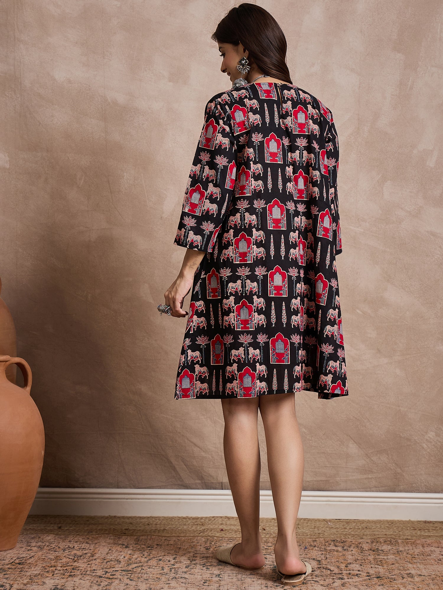 Black Red Animal Motif Short Dress