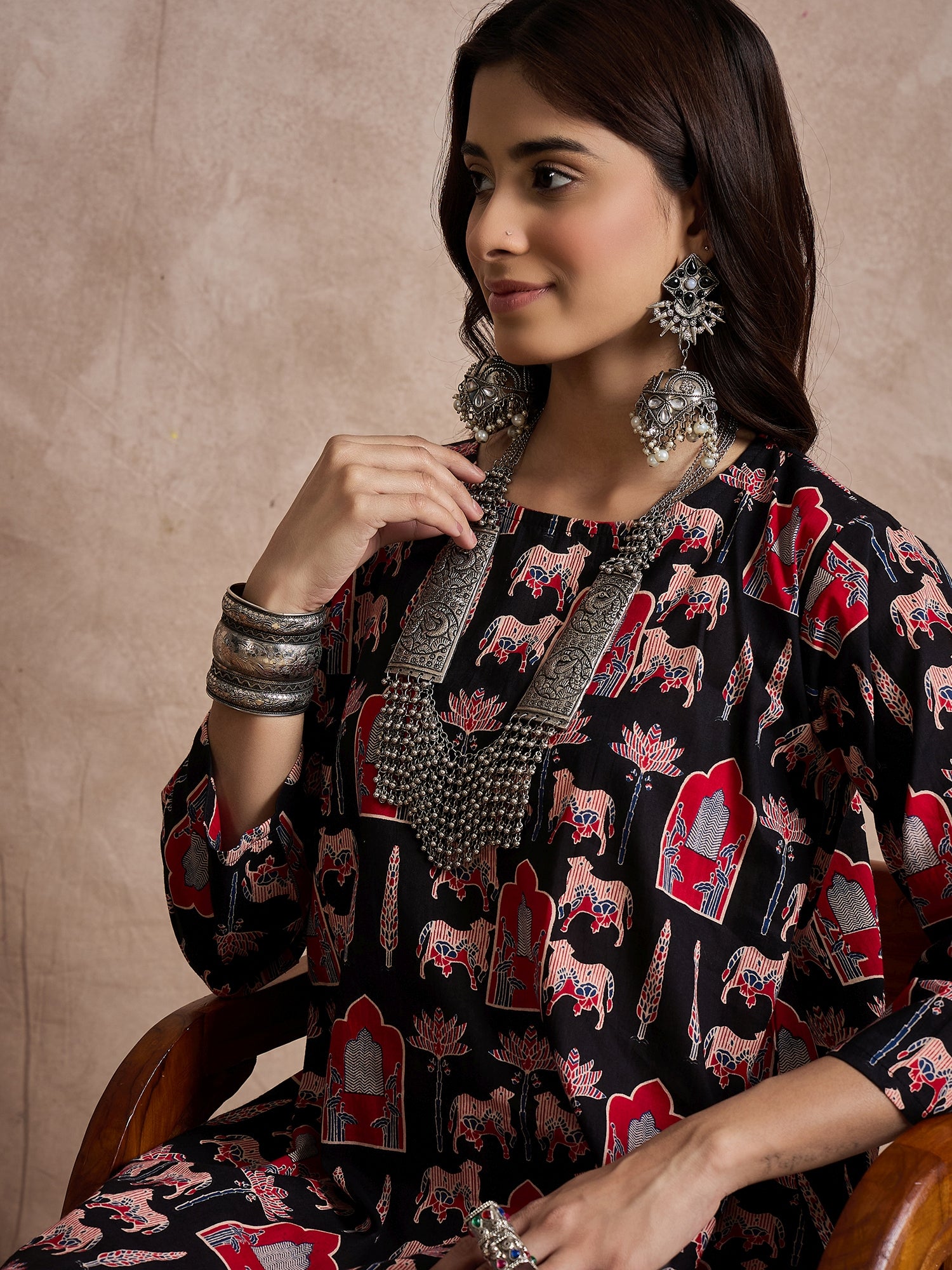 Black Red Animal Motif Short Dress