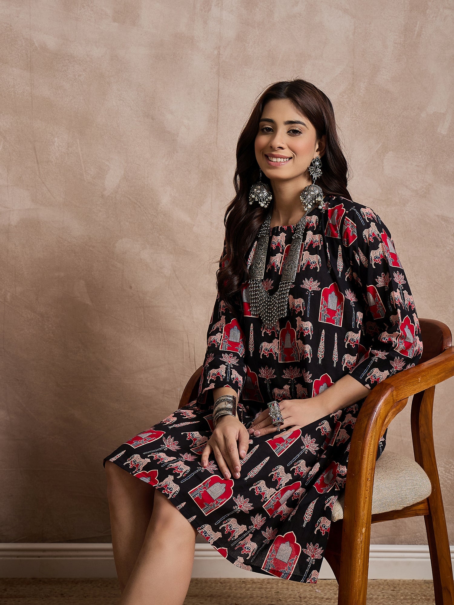 Black Red Animal Motif Short Dress