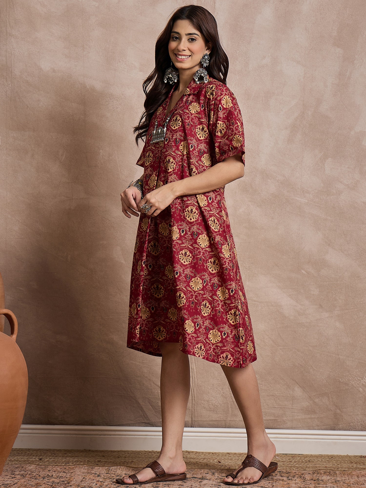 Brick Rust Print Collar Dress