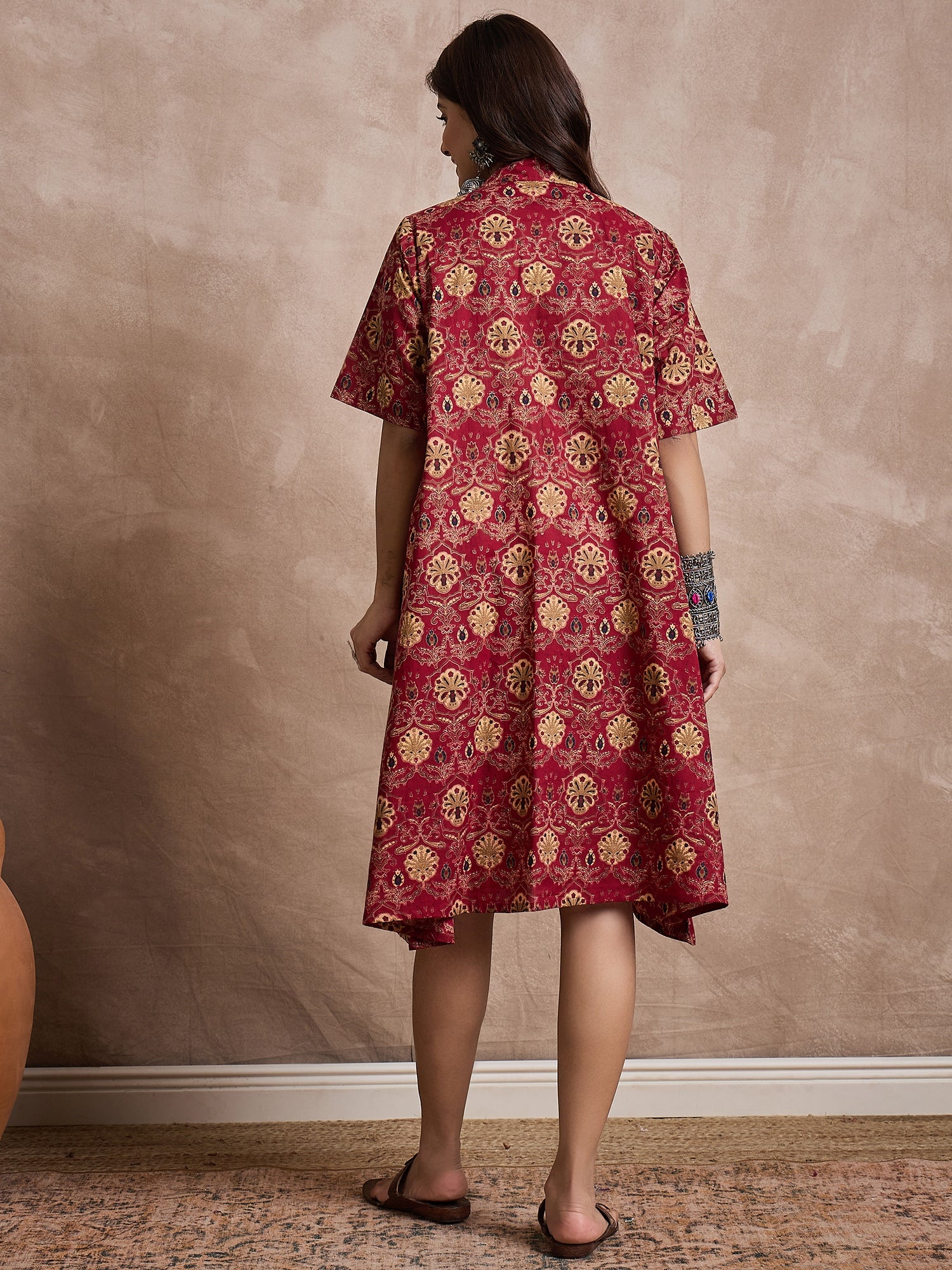 Brick Rust Print Collar Dress