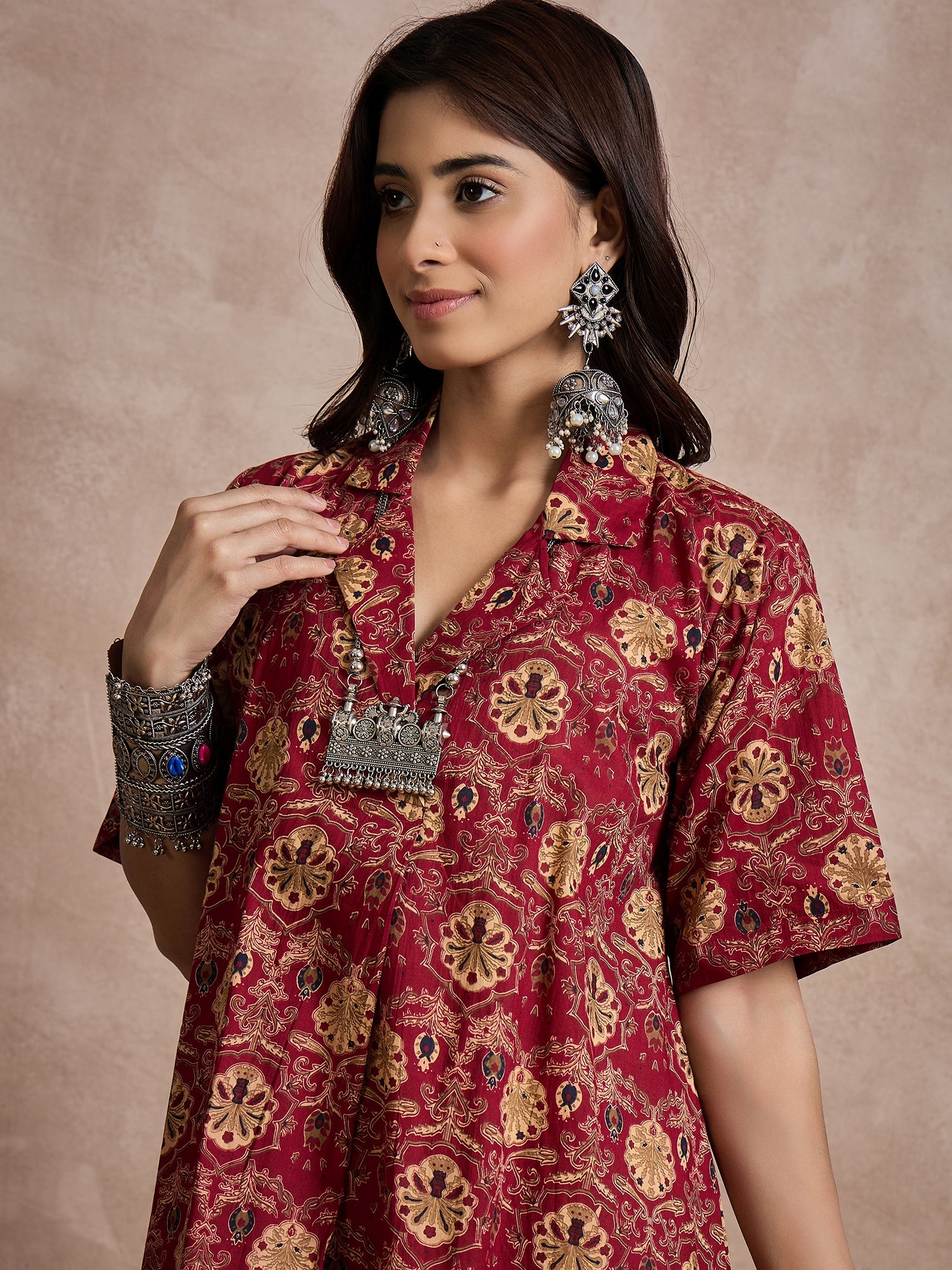 Brick Rust Print Collar Dress