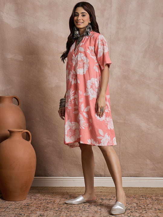 Peach Floral Collar Dress