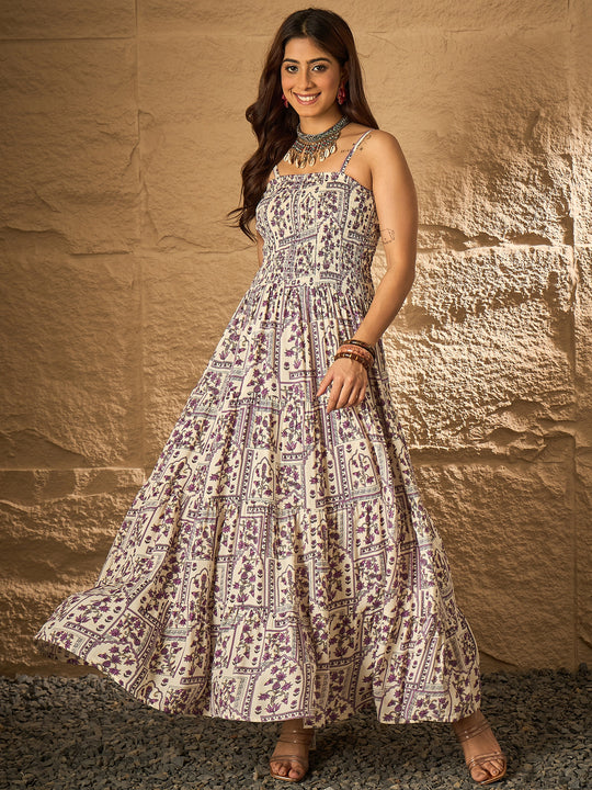 Mauve Ethnic Window Tiered Dress