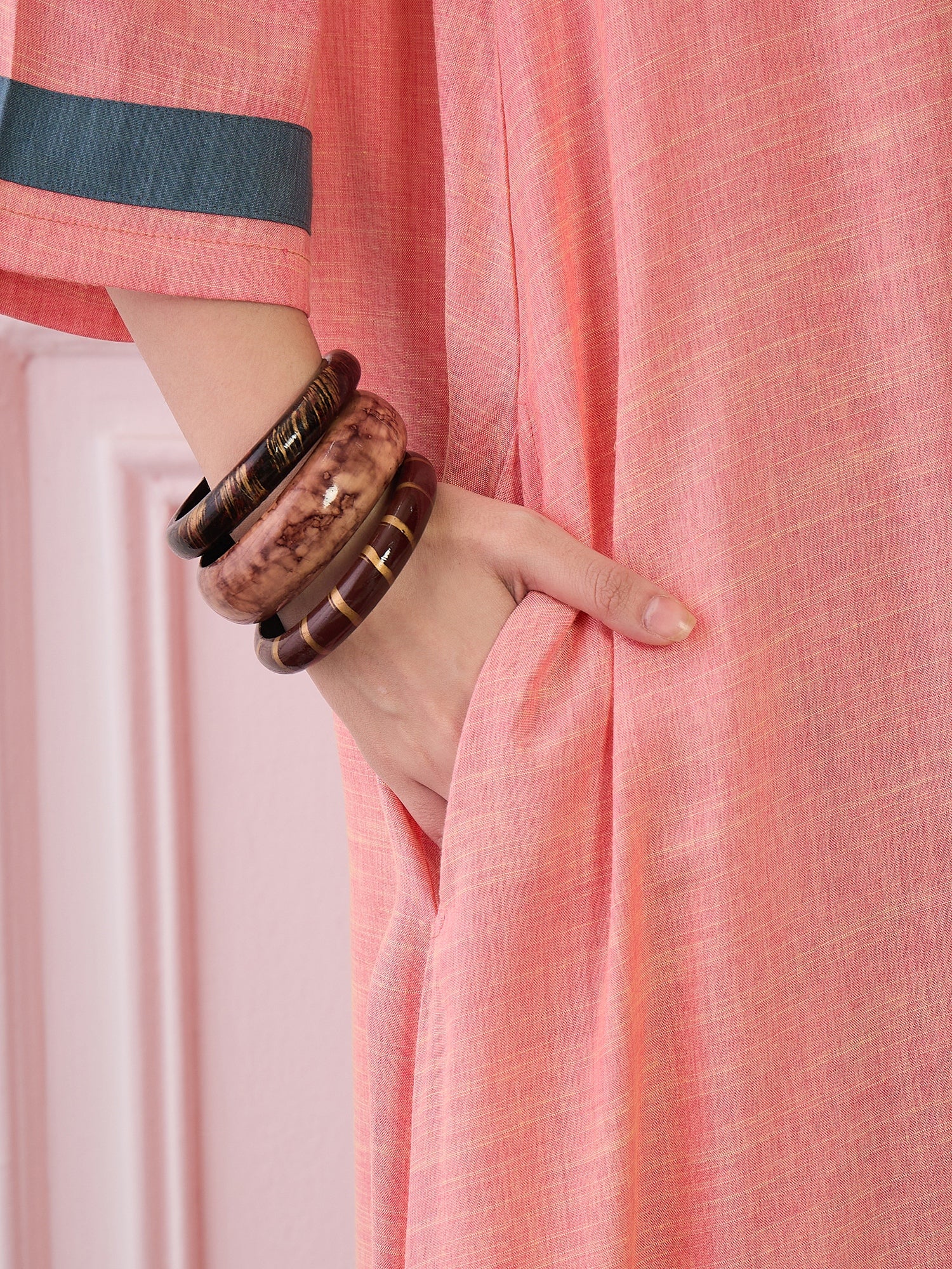 Peach Blue Patti V Neck Long Dress (To be dispatched in 7 -8 days)