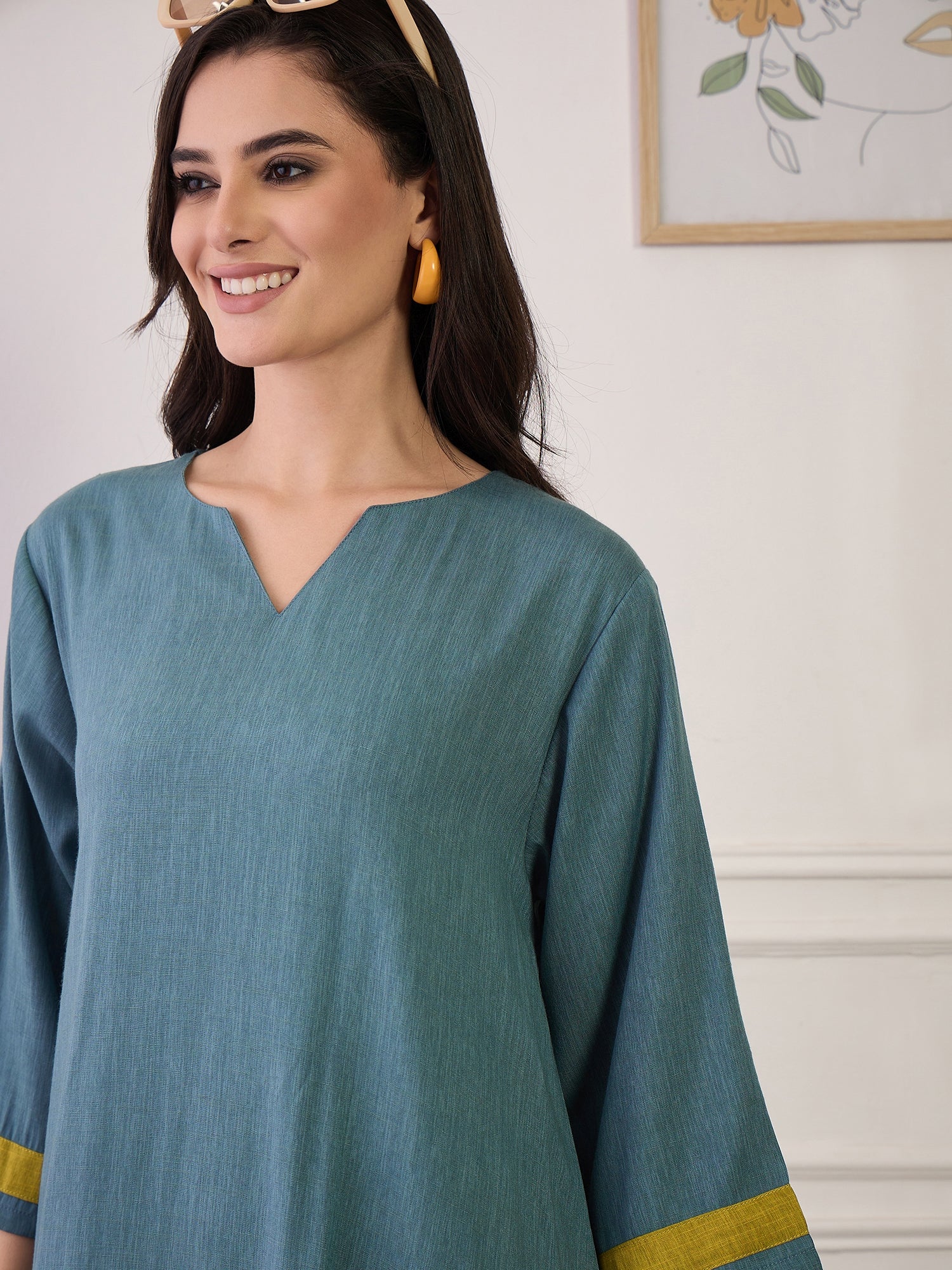 Dull Teal Olive Patti V Neck Long Dress (To be dispatched in 7 -8 days)