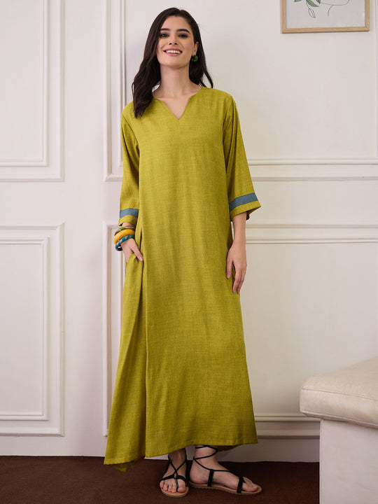 Olive Blue Patti V Neck Long Dress (To be dispatched in 7 -8 days)