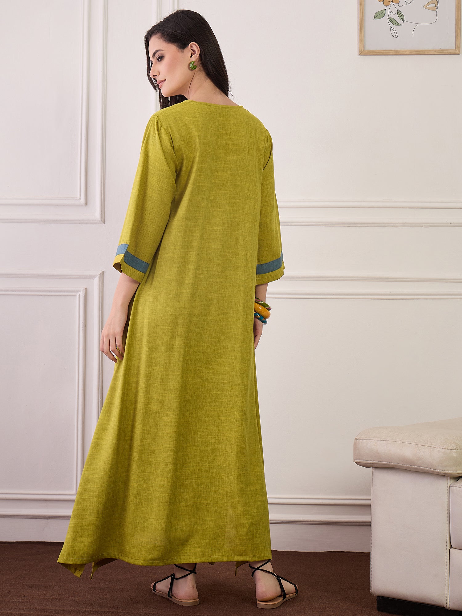 Olive Blue Patti V Neck Long Dress (To be dispatched in 7 -8 days)