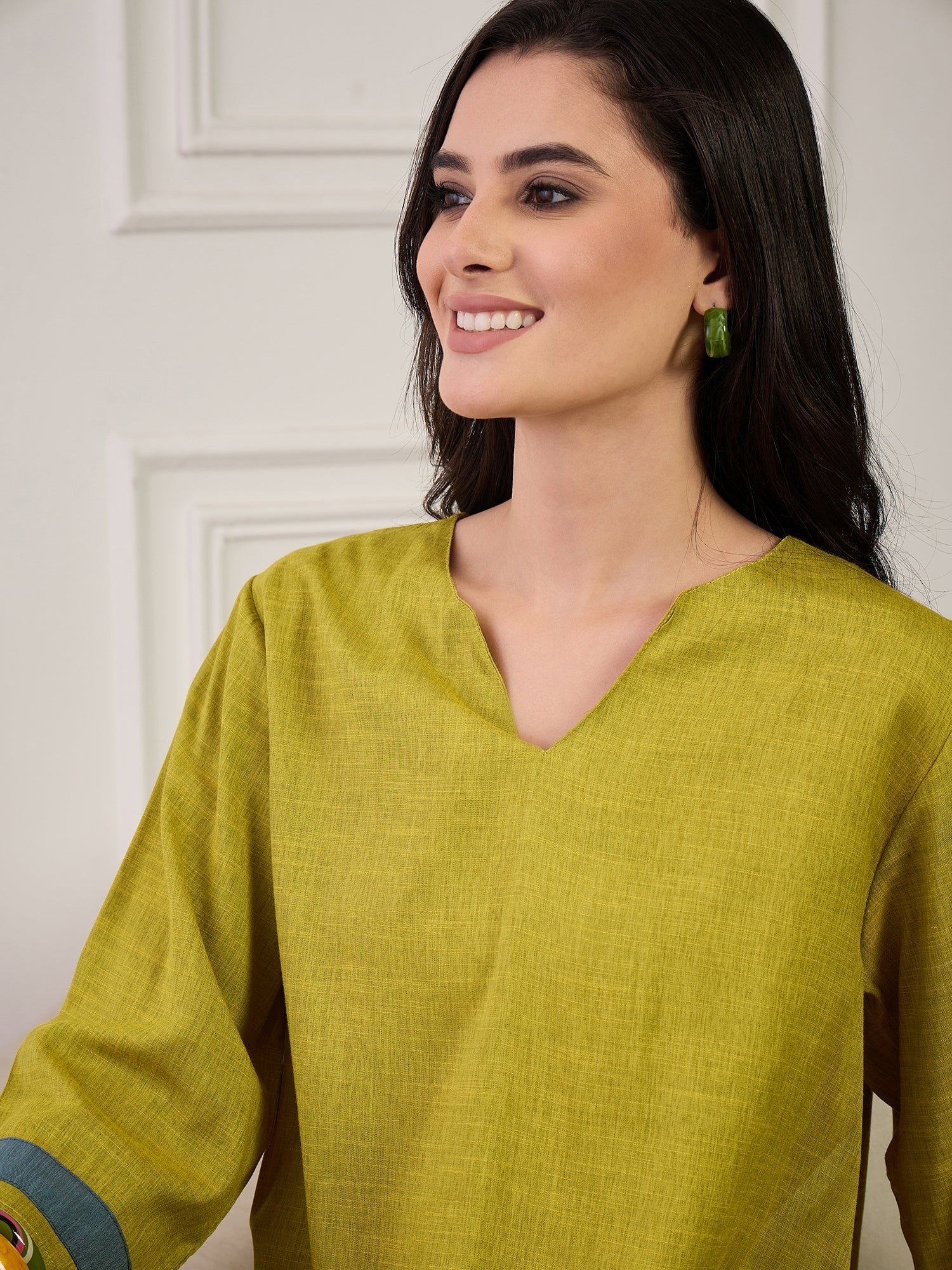 Olive Blue Patti V Neck Long Dress (To be dispatched in 7 -8 days)