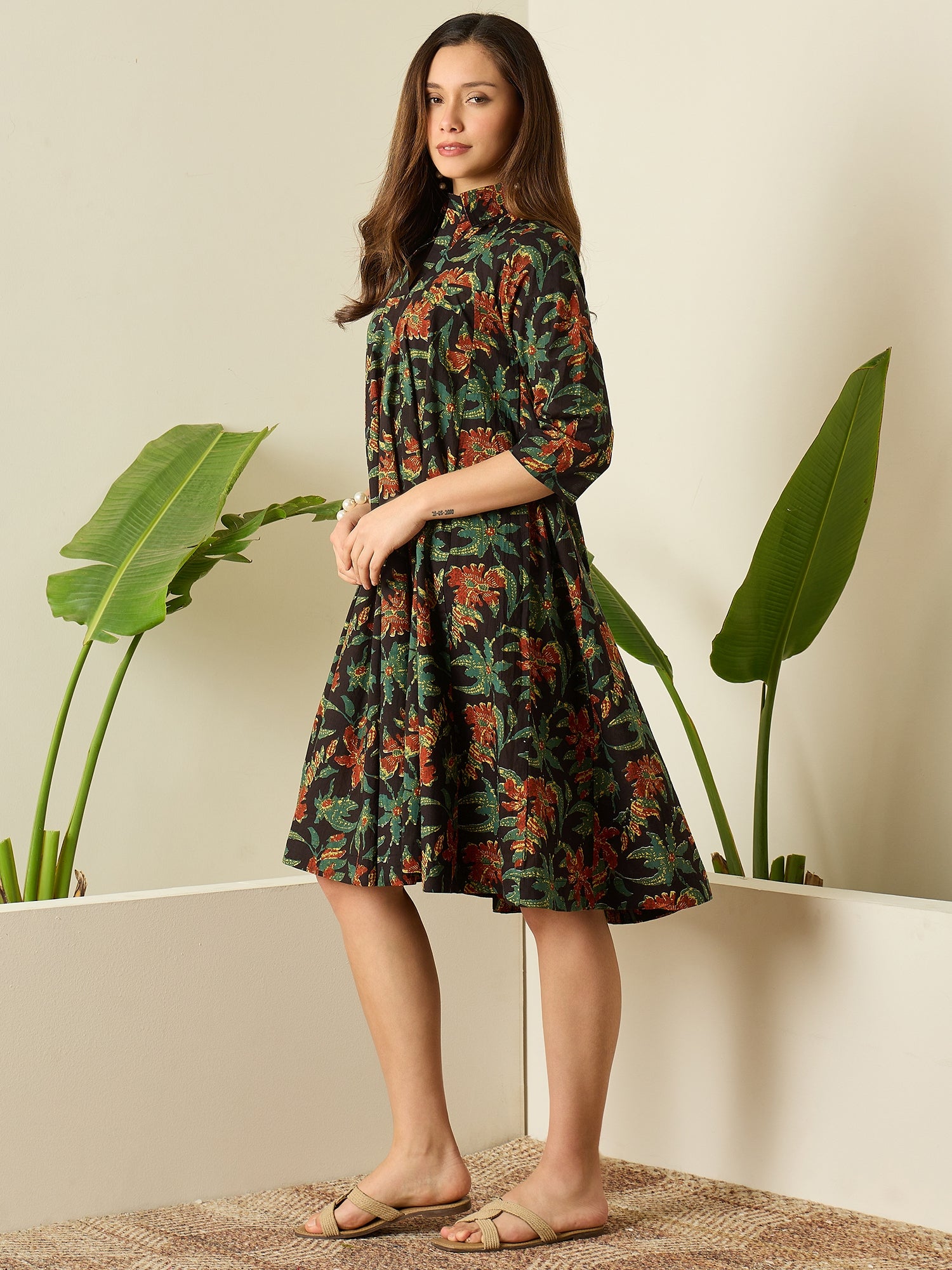 Black Maple Leaf Flared Dress
