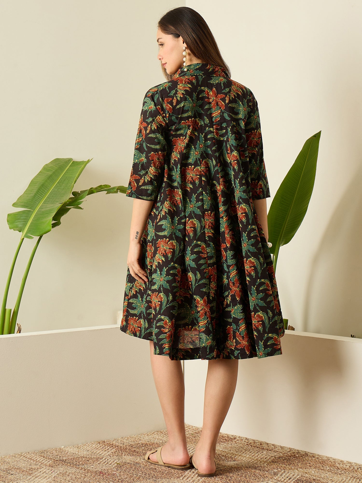 Black Maple Leaf Flared Dress