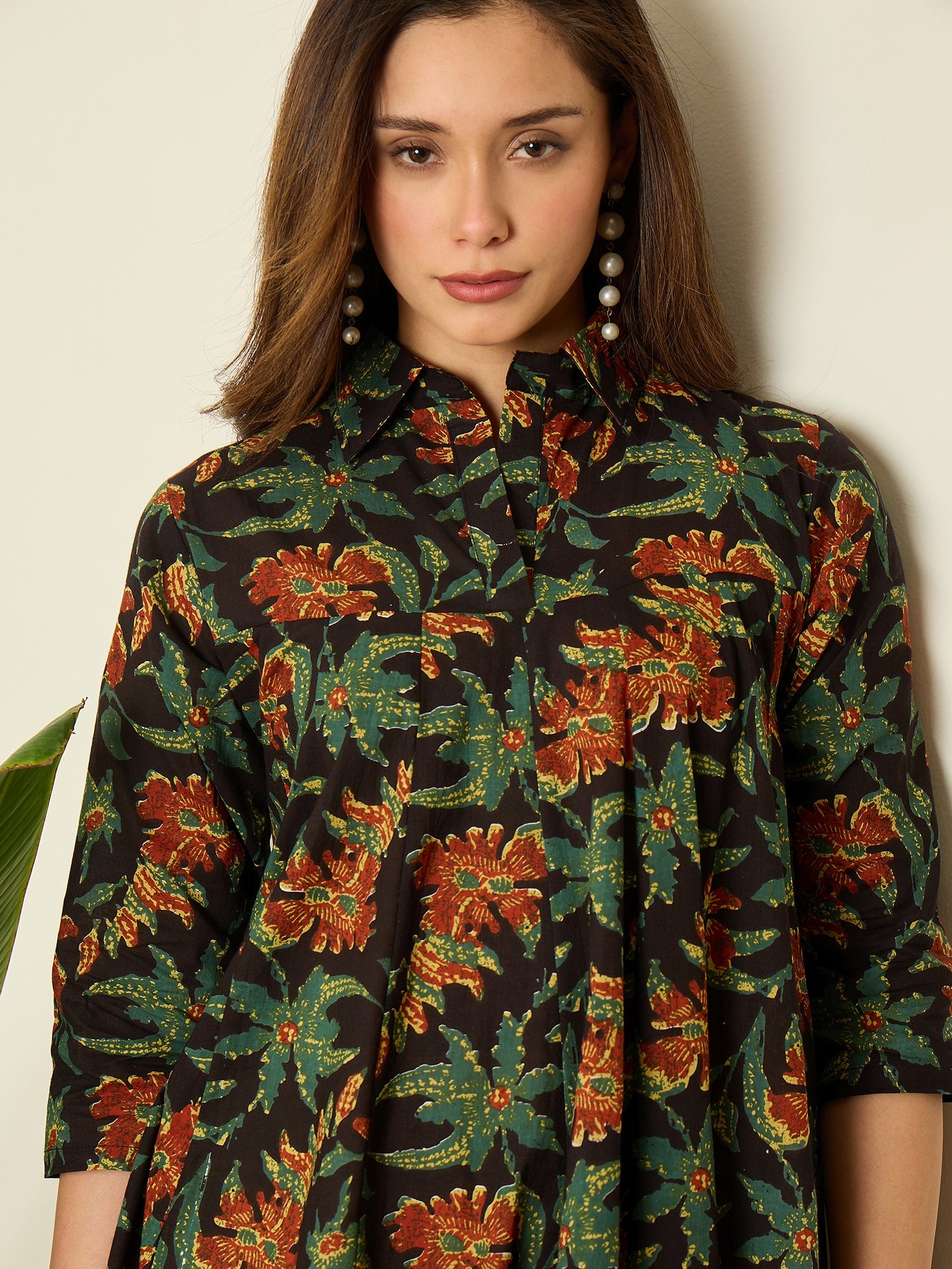 Black Maple Leaf Flared Dress