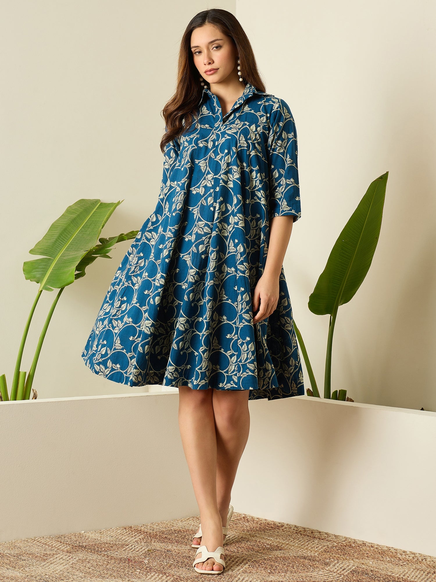 Teal Leaf Jaal Flared Dress