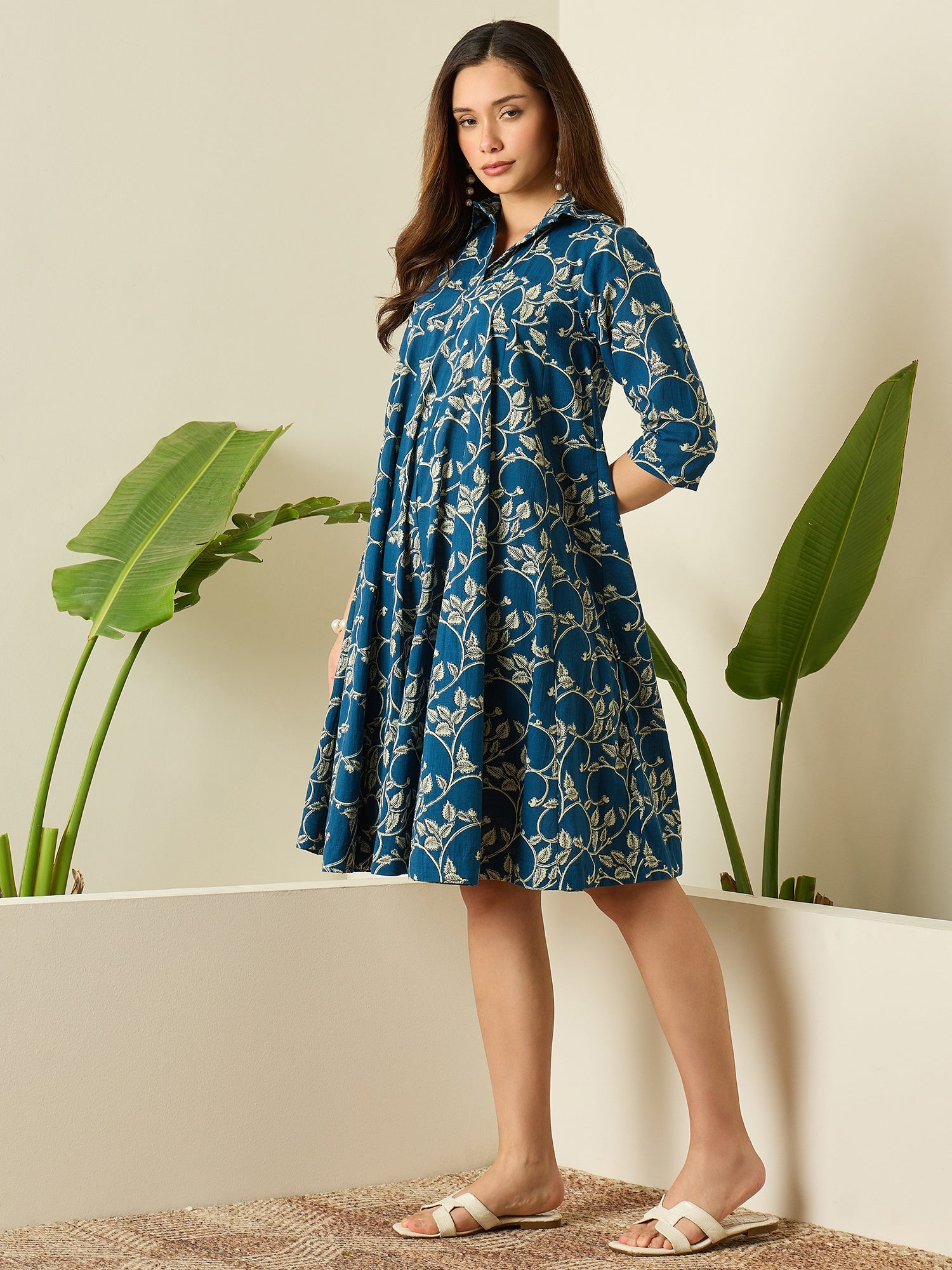 Teal Leaf Jaal Flared Dress