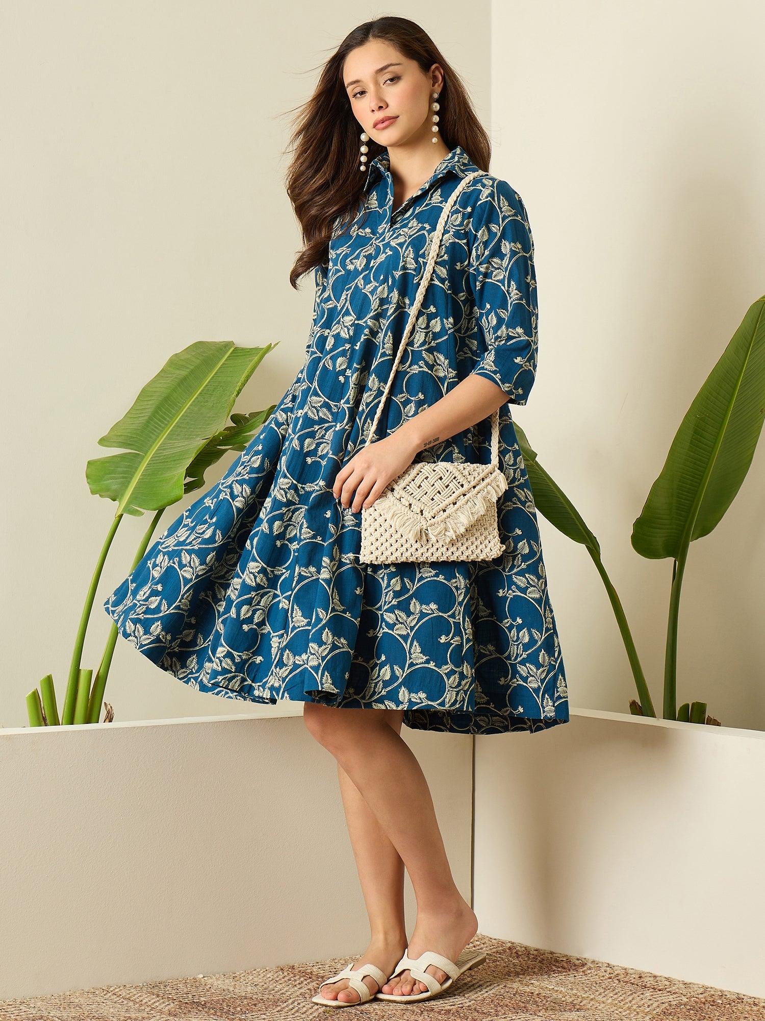 Teal Leaf Jaal Flared Dress