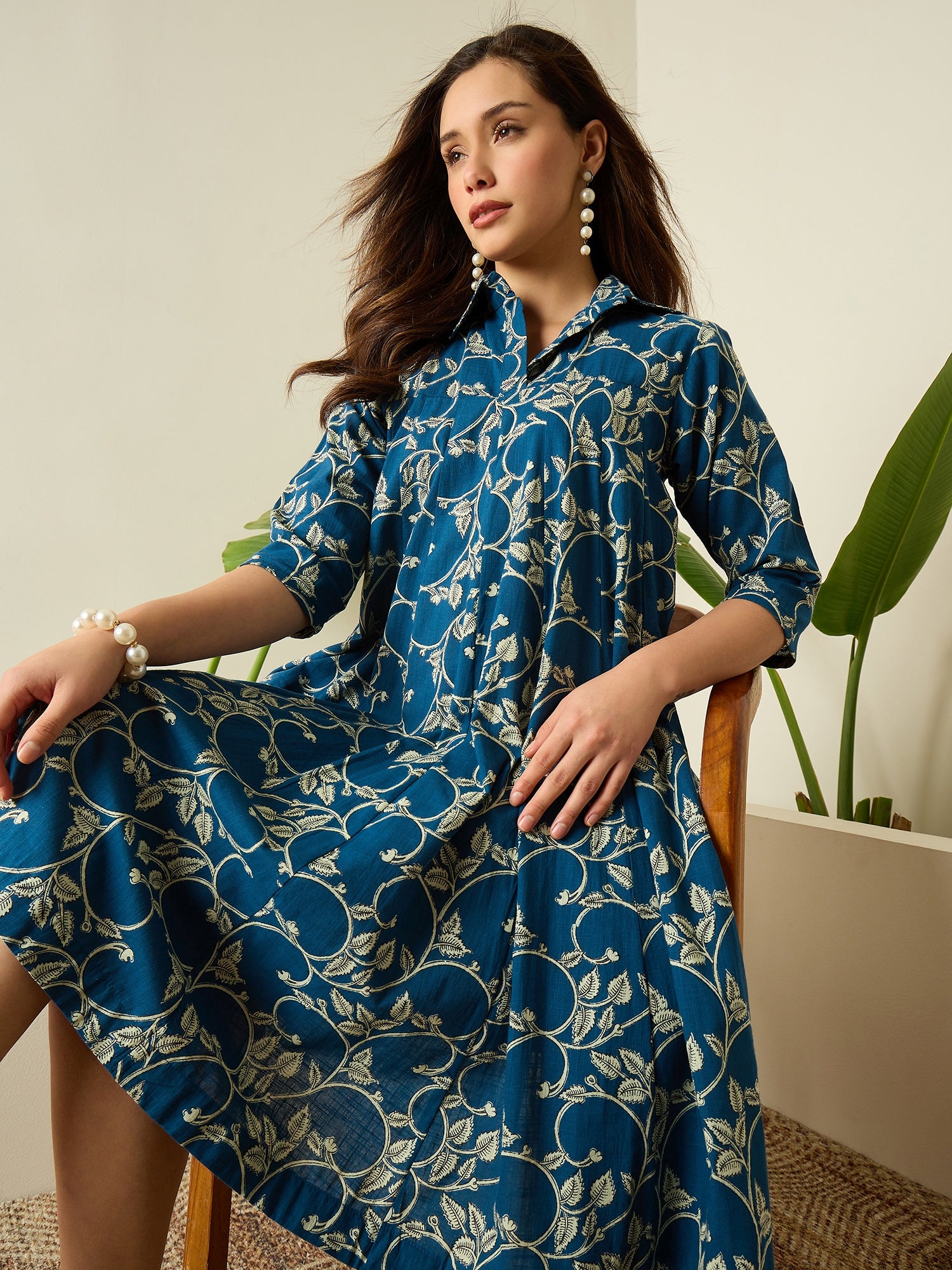 Teal Leaf Jaal Flared Dress