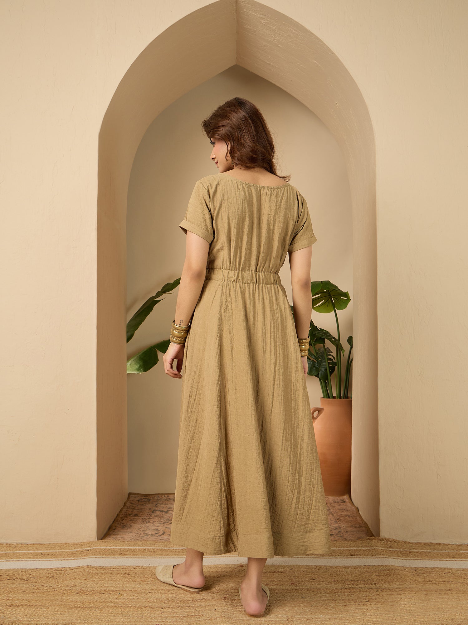 Khaki Side Keyhole Dress